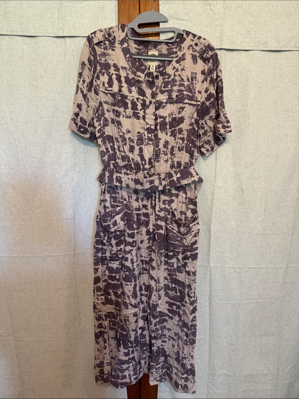Short-Sleeve Printed Midi Dress with removable belt